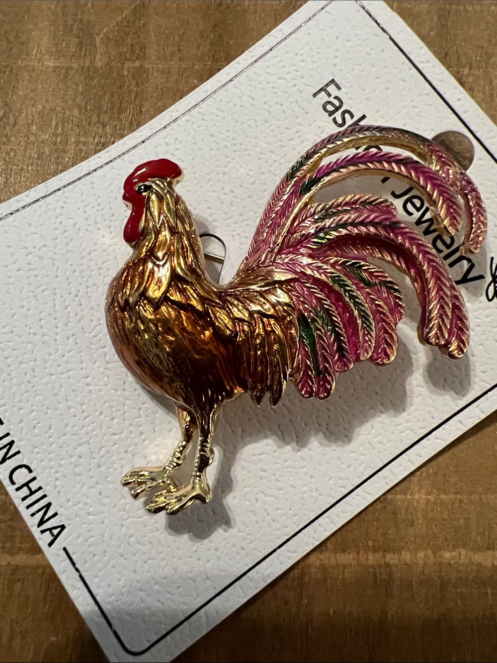3/$18 Fashion Jewelry Gold and Pink Rooster Brooch Pin Lot 399